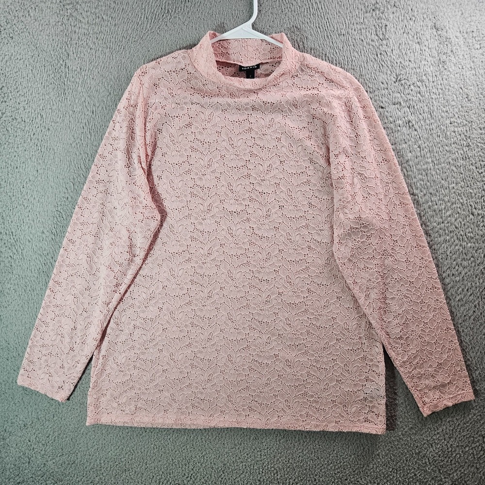 Torrid Tunic Lace Top Women Size 2 Turtle Neck Floral Lace Stretch Pink